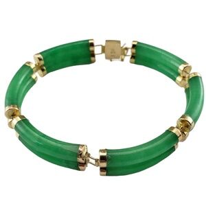 14 Karat Yellow Gold and Jade Bracelet JAGi Certified #15761